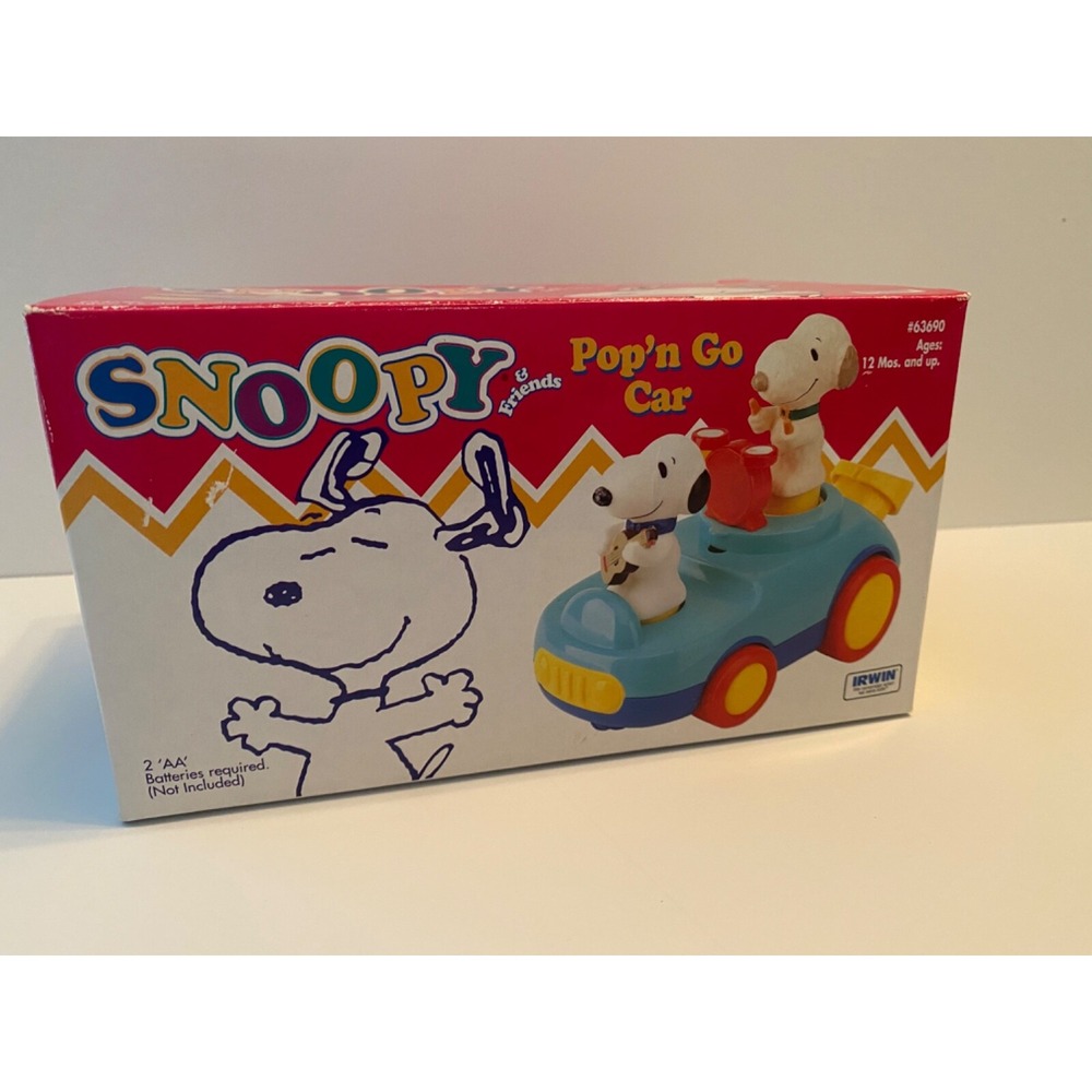 NIB Irwin Peanuts Snoopy & Andy Pop'n Go Car Rare Vintage Musical Toy 63690 - Picture 3 of 4